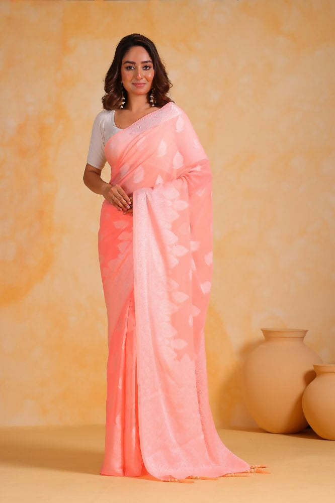 Vamsee Sikha Peach Georgette Saree