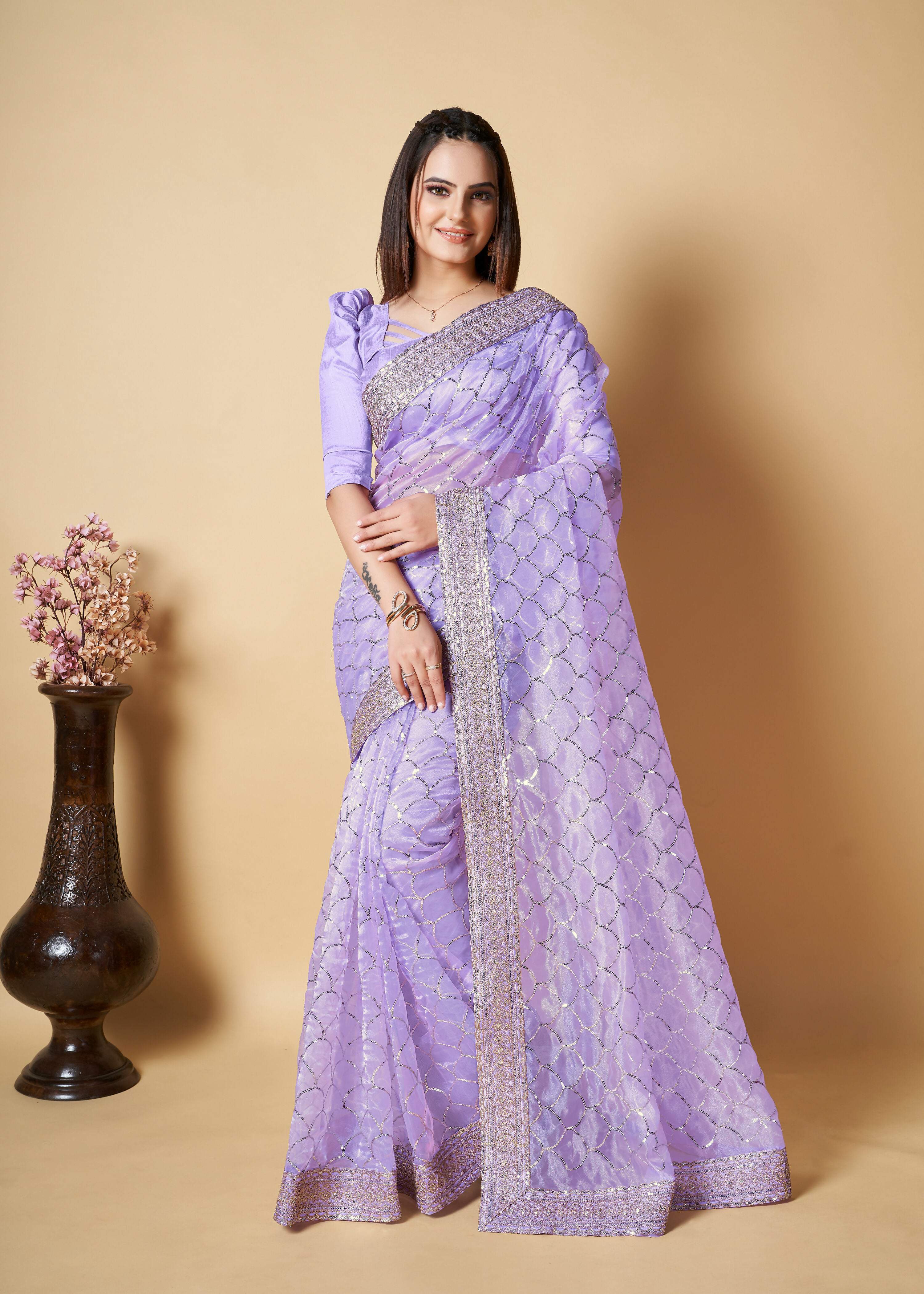Vamsee Nirja Lavender Organza Saree