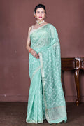 Morchari Green Cotton Chanderi Embroidery Saree Unstitched Blouse