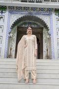 Jyoti Fashion Women's Beige Faux Georgette Heavy Embroidery and Moti Work Kurta Set