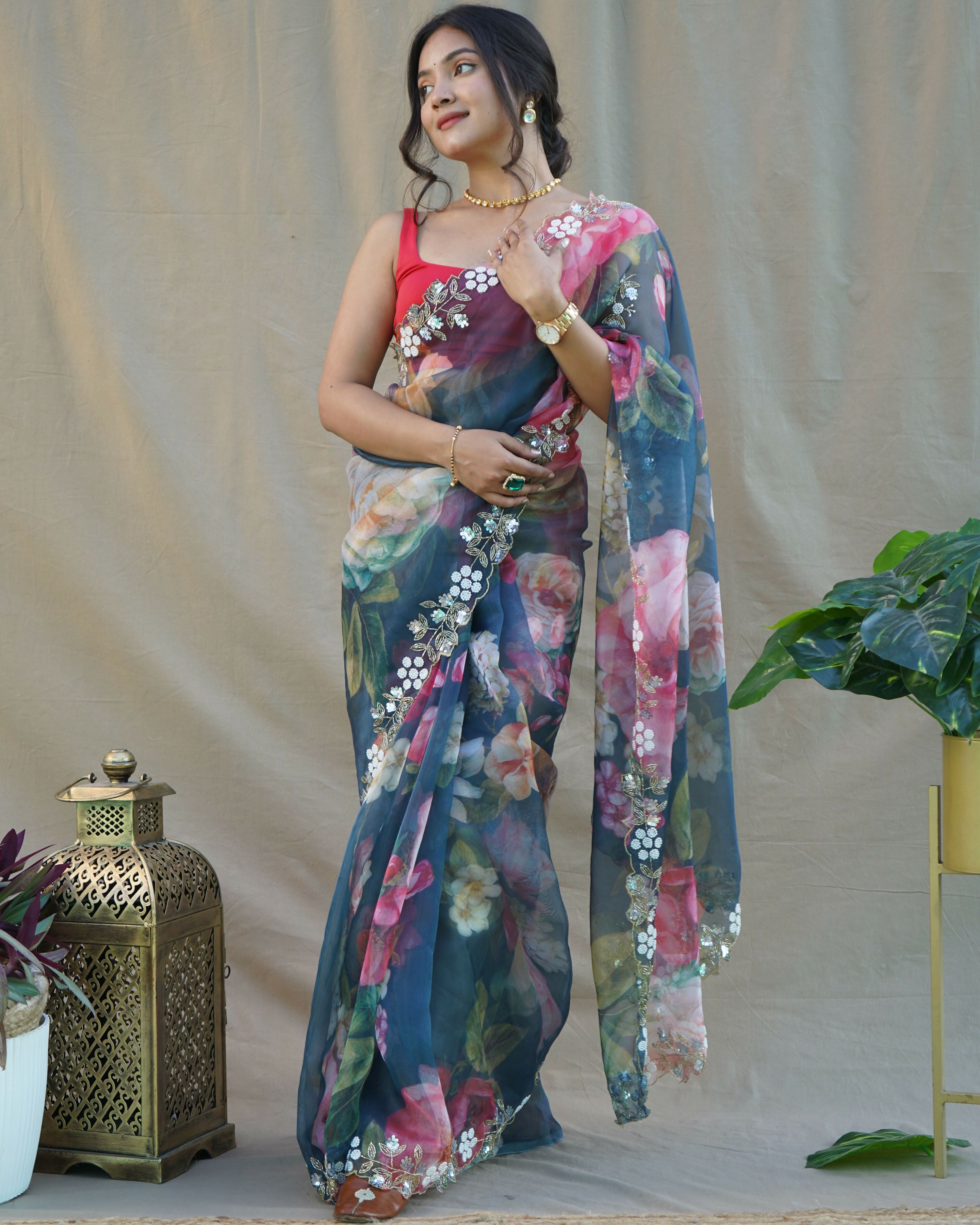 Vamsee Sarangi Blue Organza Saree