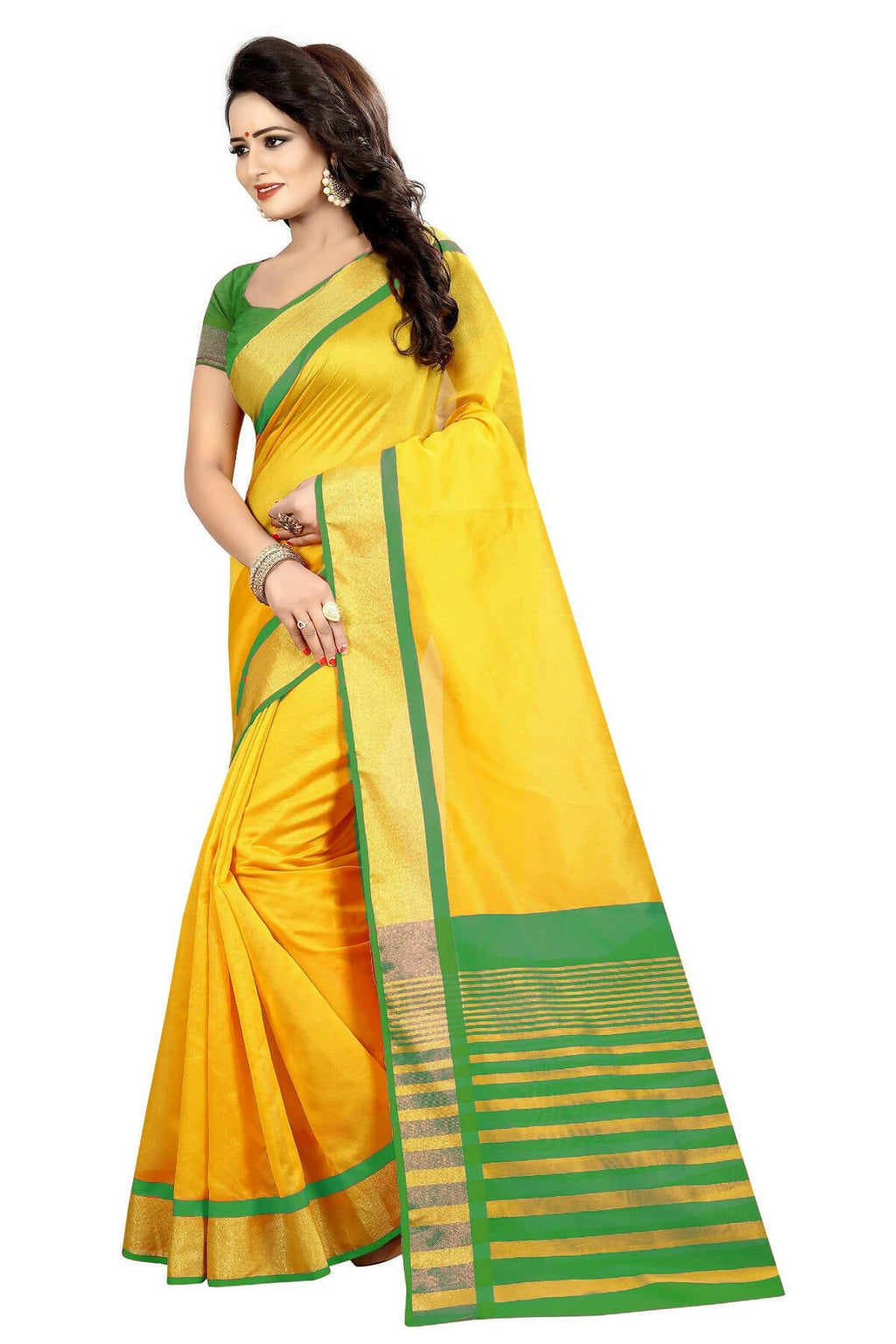 Vamika Weaving Yellow Cotton Silk Saree (MASTANI PARROT)