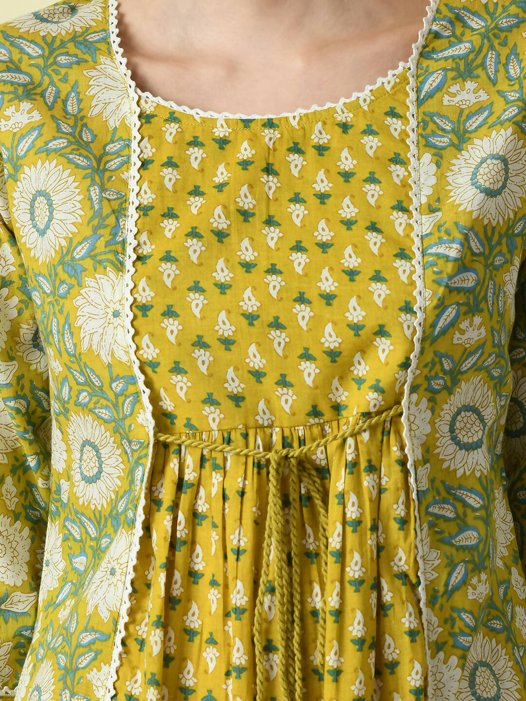 Myshka Women's Yellow Floral Printed Gown Dress