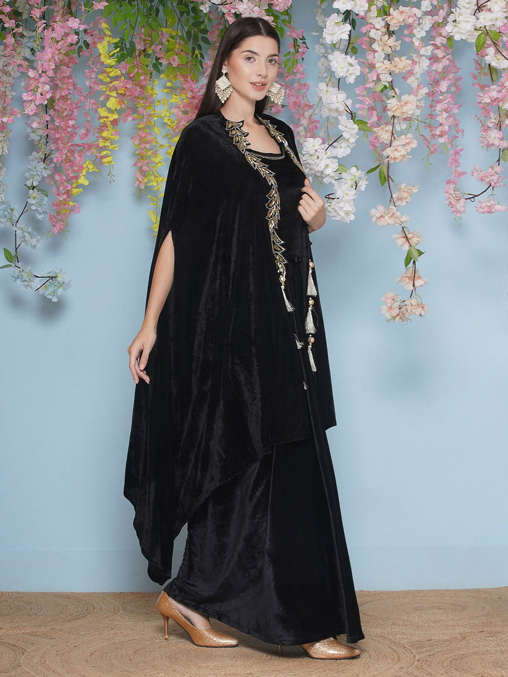 Joban Fashion Black Hand Embellished Cape with Inner and Skirt