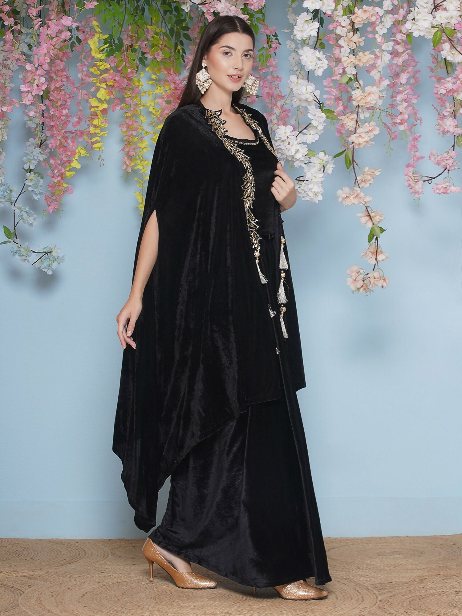 Joban Fashion Black Hand Embellished Cape with Inner and Skirt