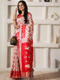Shree Shyam Fashion Linen Cotton Red & White Saree