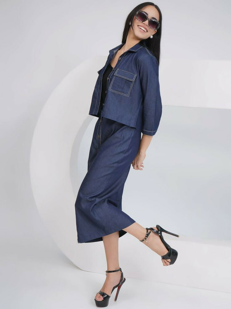 Joban Fashion Black Cotton Denim Pencil Skirt with Inner and Jacket