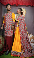 Exclusive Collection Saree With Blouse Piece For Women And Men's Kurta - Yellow