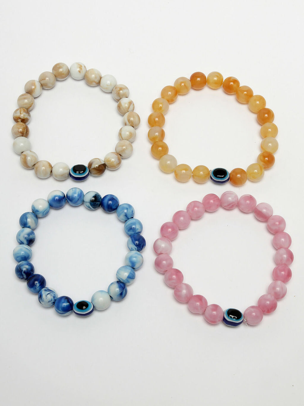 NVR Men & Women Set of 4 Artificial Beads-Beaded Evil Eye Elasticated Bracelet