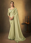 Green Chinon Chiffon Thread Work Embroidered with Swaroski Work Saree With Unstitched Blouse Piece - Norita Royal Erisha