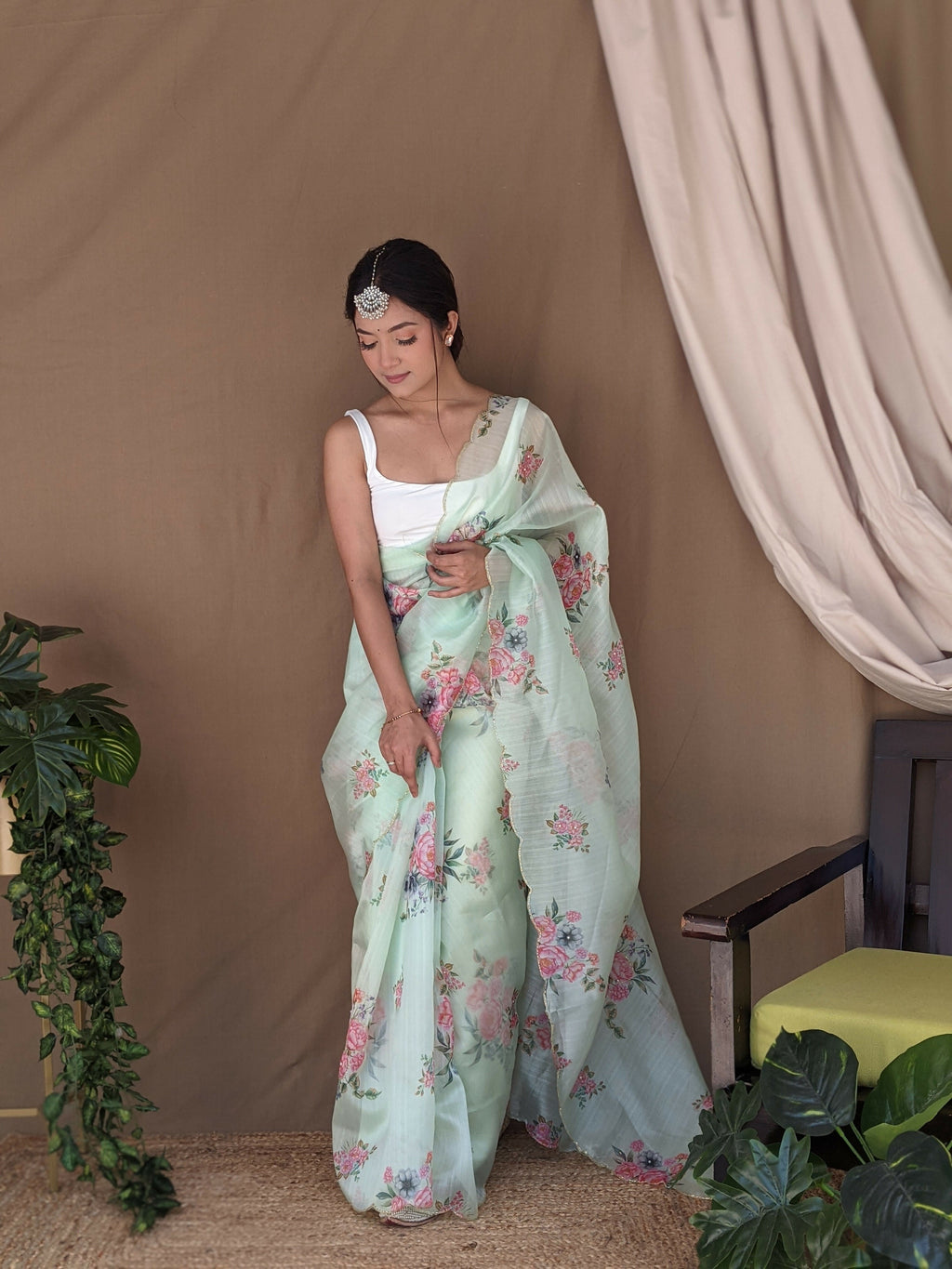 Vamsee Khadi Khatali Green Khadi Organza Saree