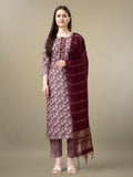 Jyoti Fashion Women's Maroon Rayon Embroidery & Sequence work Kurta with Trouser & Dupatta