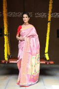 Very Much Indian Silk Handloom Maharani Paithani In Rich Pearl Pink With Silver Zari Brocade