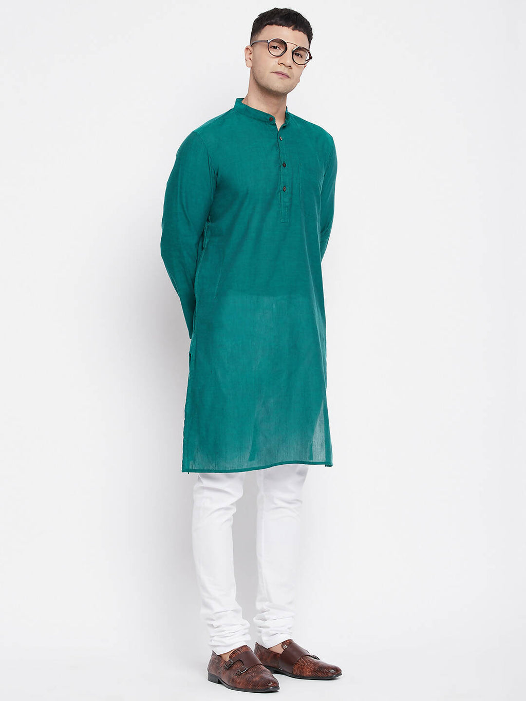 Even Apparels Green Rayon Men's Kurta With Band Collar