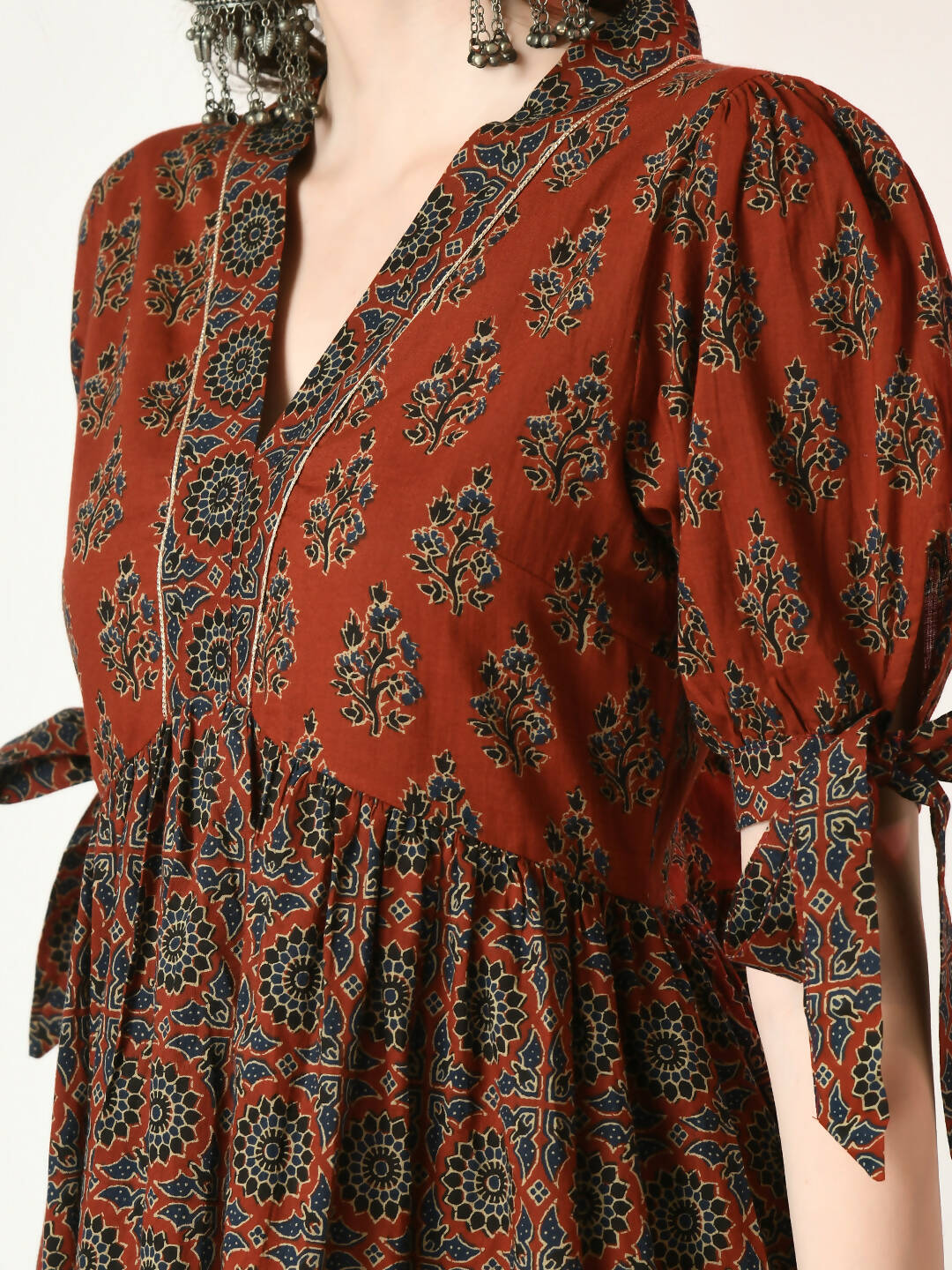 Myshka Women's Rust Empire Printed Dress
