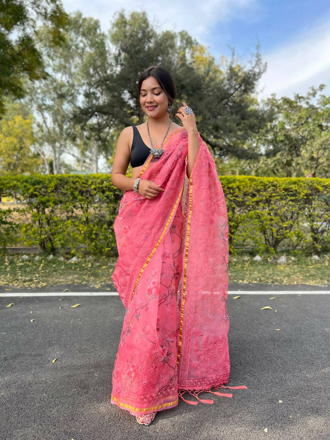 Vamsee Pink Organza Saree