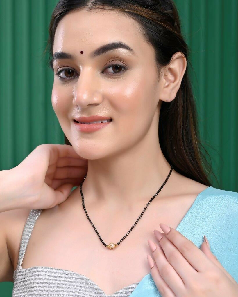 VOJ Gold-Polished AD-Studded & Beaded Mangalsutra