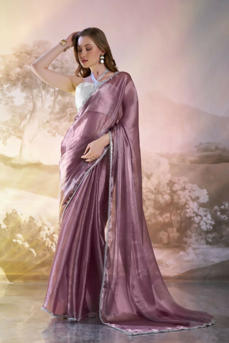 Wine Burberry Organza Solid Fancy Designer Saree - Nafisa
