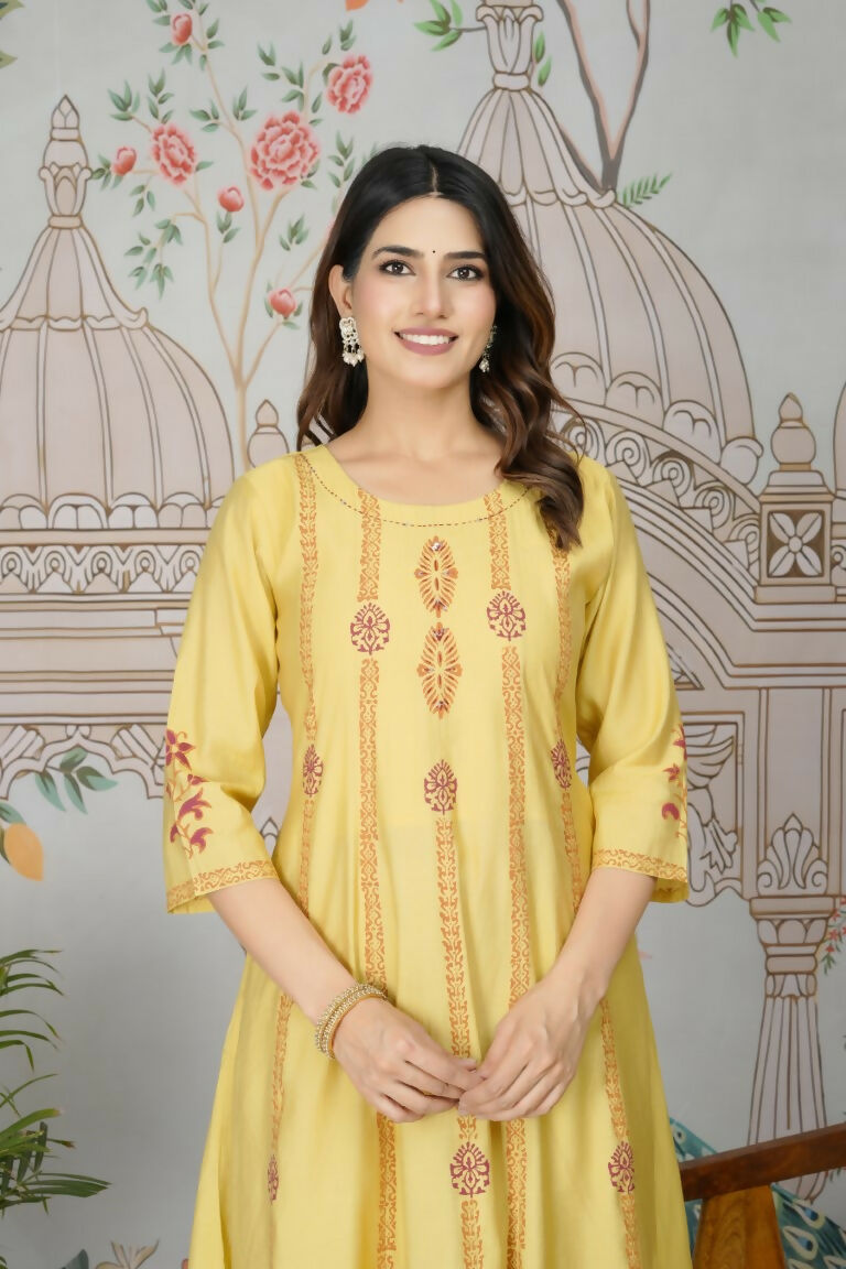 Ethnic Festive Wear Viscose Roman Silk Yellow Stitched Pant Pair - Rashmika