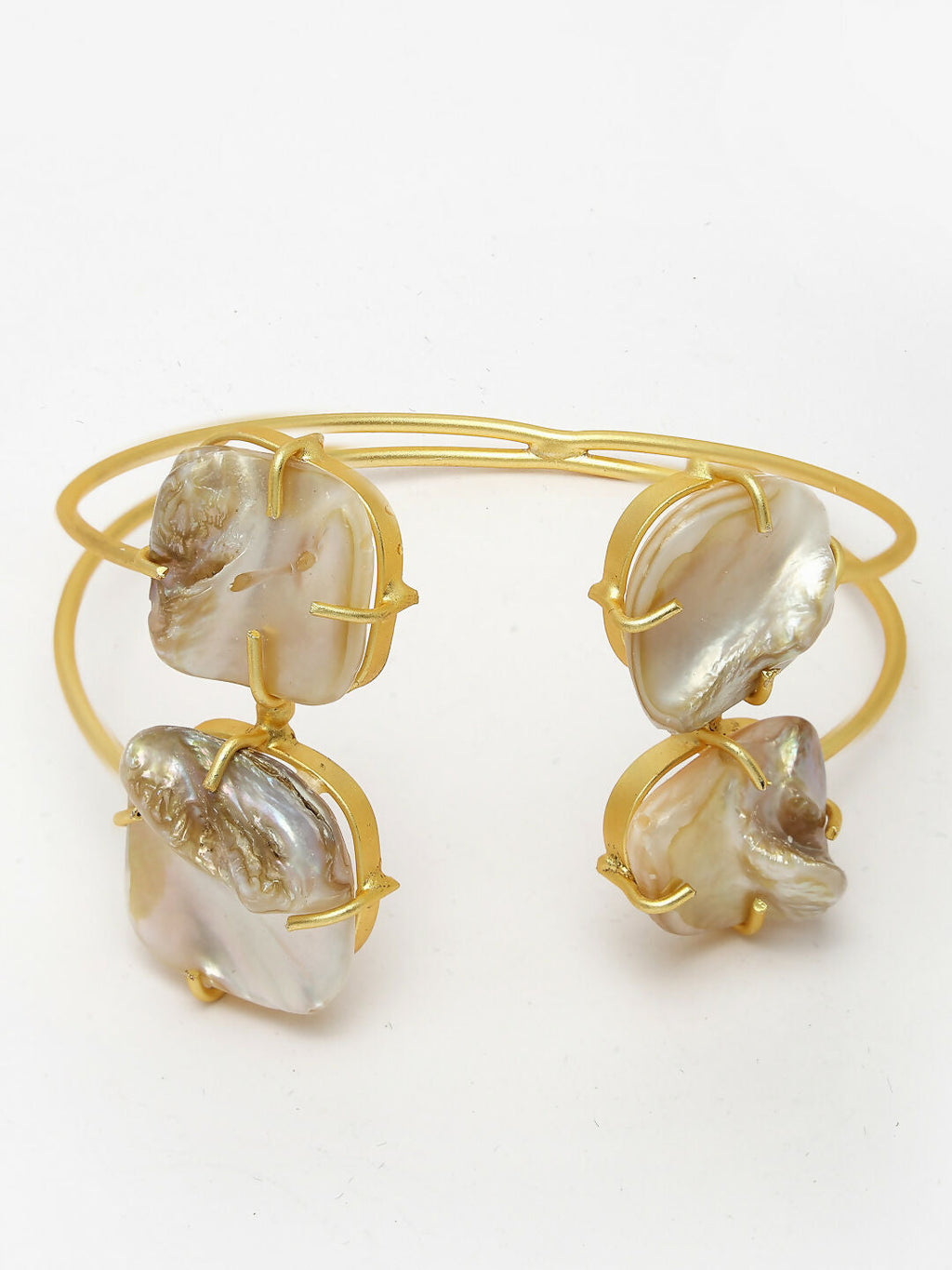 NVR Women's Gold-Polished Mother of Pearl Handcrafted Cuff Bracelet