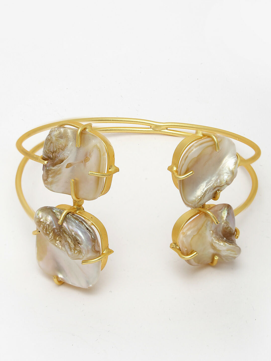 NVR Women's Gold-Polished Mother of Pearl Handcrafted Cuff Bracelet