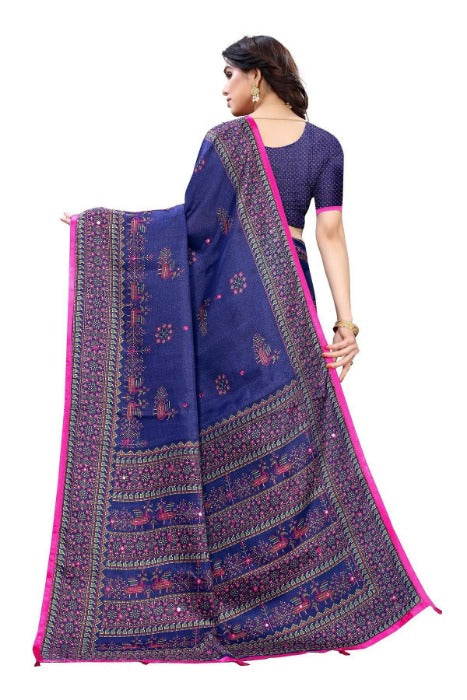 Vamika Navy Mirror Work With Jhalar Khadi Silk Saree (AASHI NAVY)