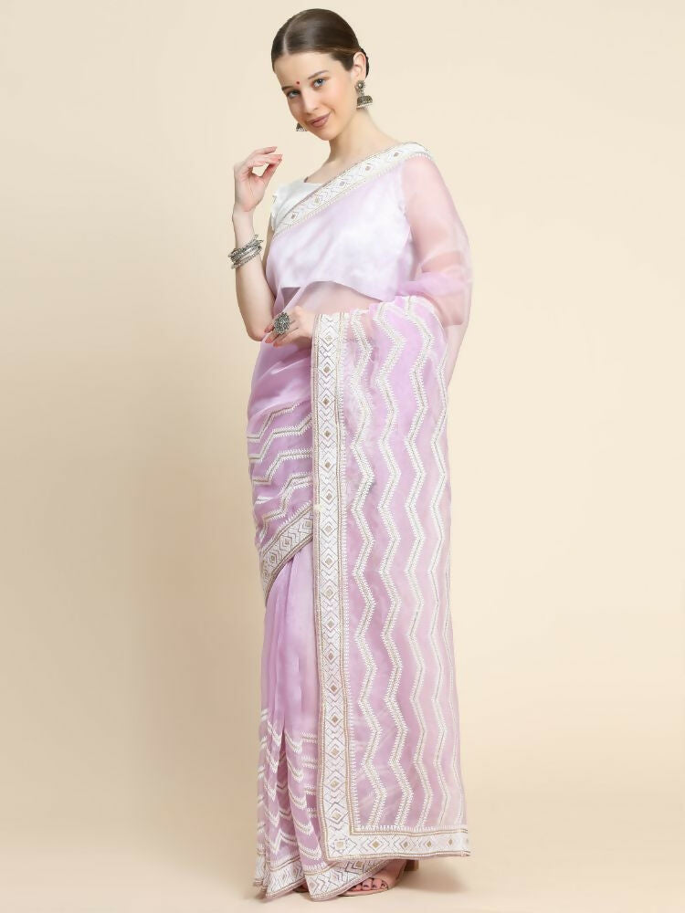 Vamsee Banno Lehriya Lavender Organza Saree