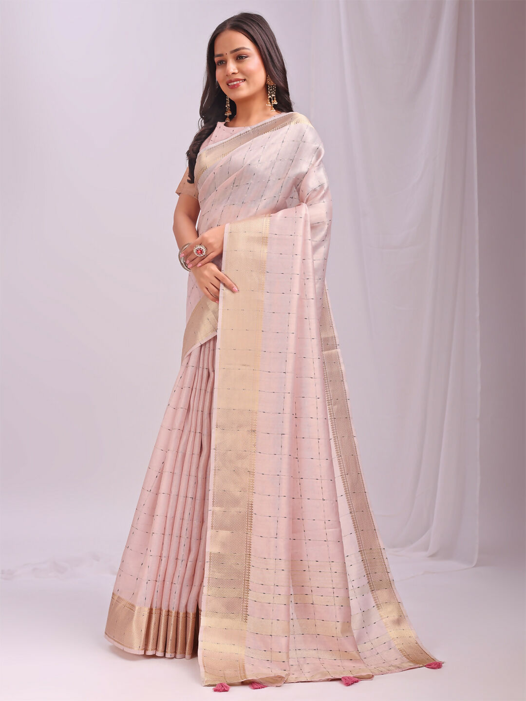 Shree Shyam Fashion Organza Peach Saree