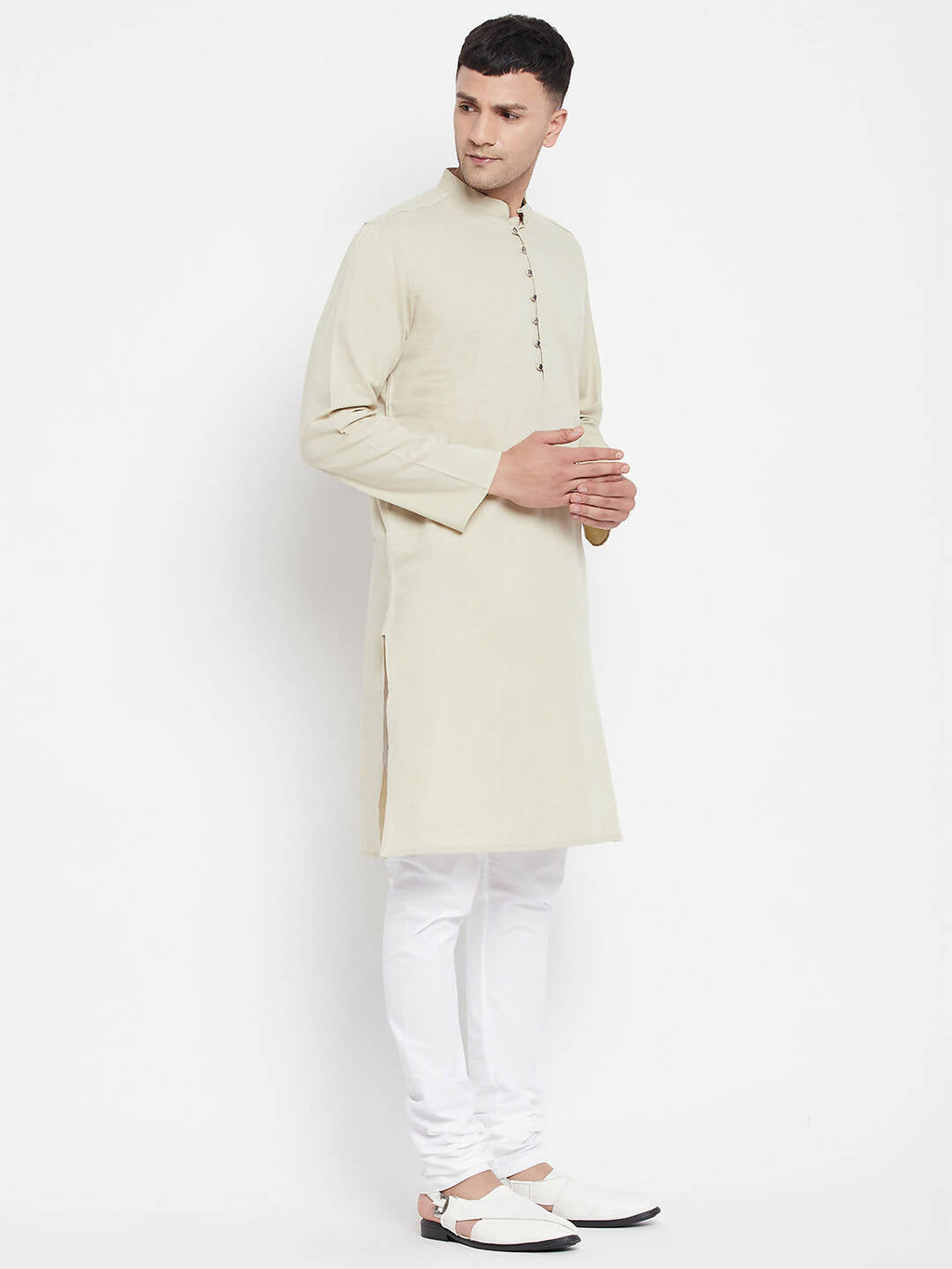 Even Apparels Pure Cotton Men's Kurta in Green Color With Band Collar