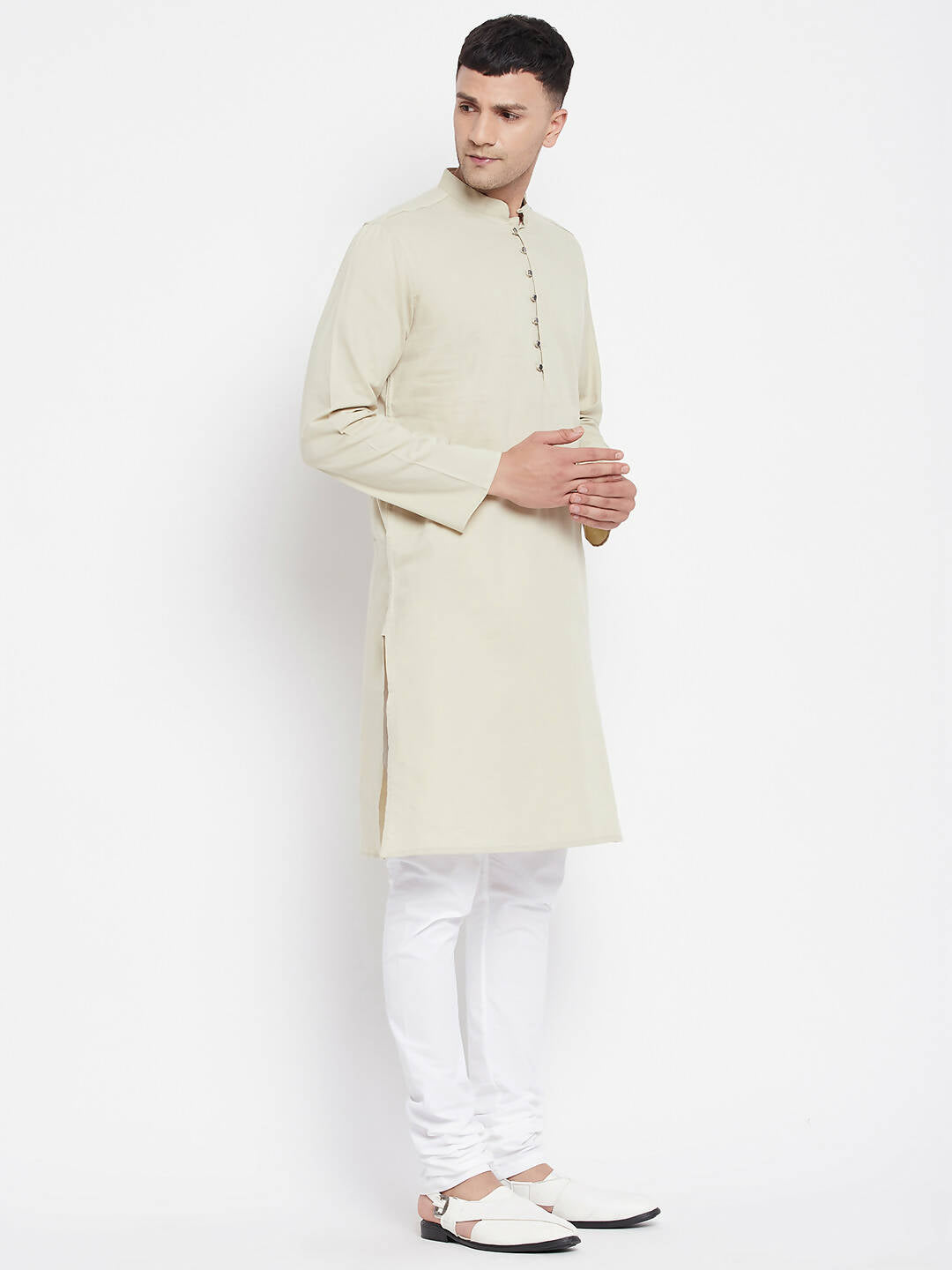 Even Apparels Pure Cotton Men's Kurta in Green Color With Band Collar