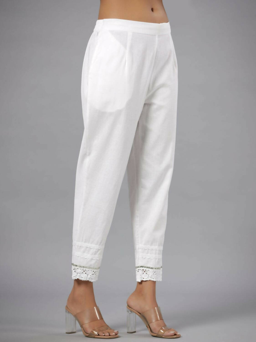 Juniper Women White Seer Sucker Embroidered High Slit Kurta