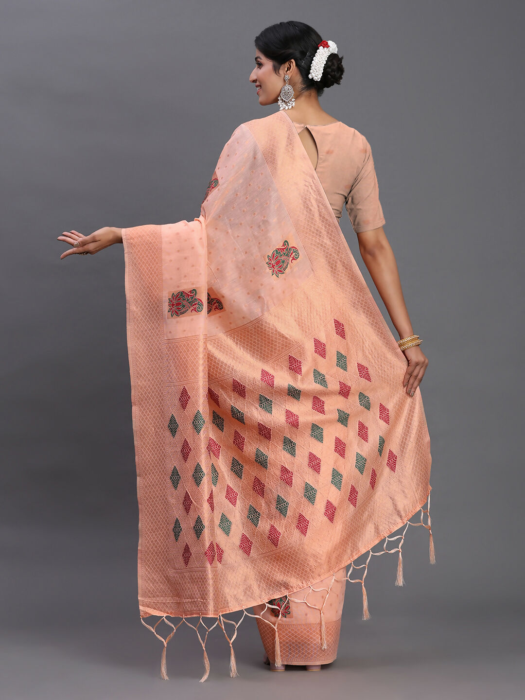 Shree Shyam Fashion Linen Cotton Peach Saree