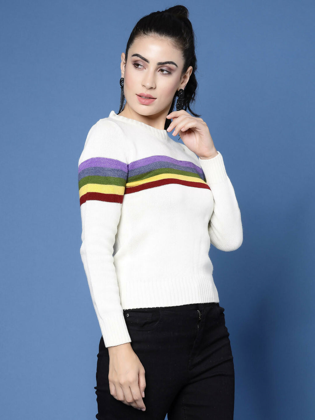 Women Winter White Acrylic Sweater - Wool Trees