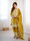 Prazu Fashion Yellow Chinon Silk Embroidered Salwar Suit