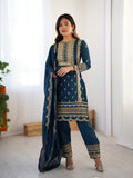 Prazu Fashion Blue Chinon Silk Embroidered Salwar Suit
