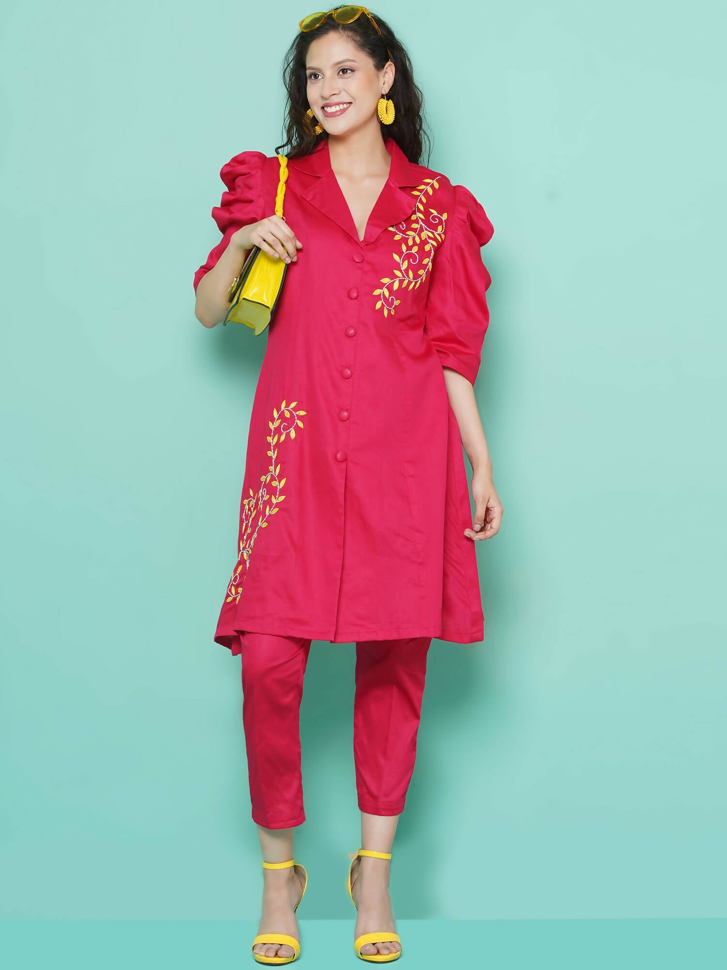 Women Republic Pink Cotton Silk Embroidered and Embellished Coord Set