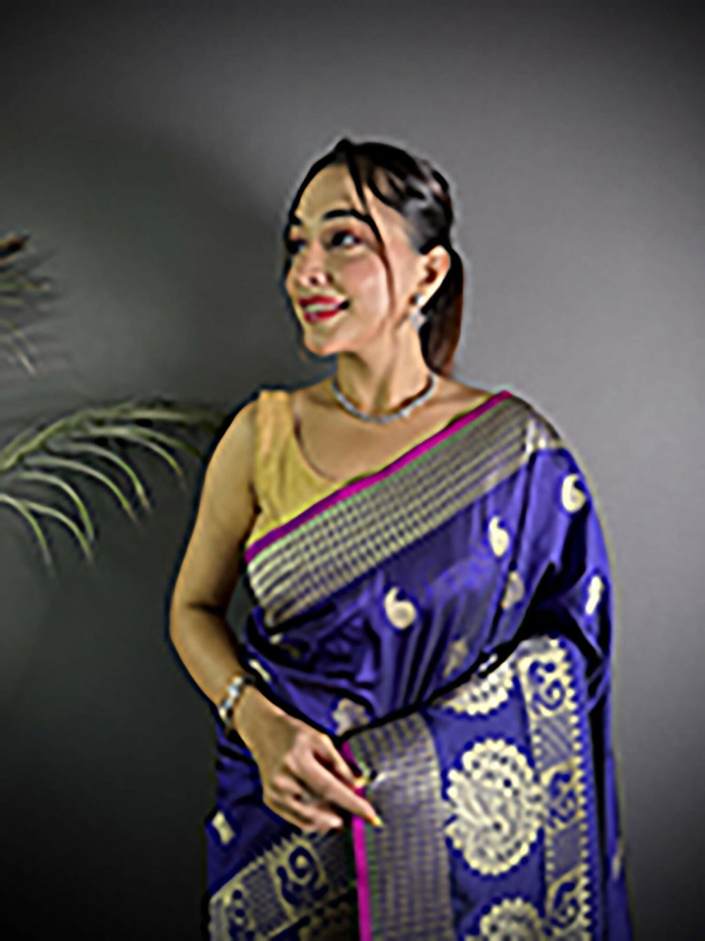 Joban Fashion Purple Banarasi Soft Lichi Silk Paisley Saree