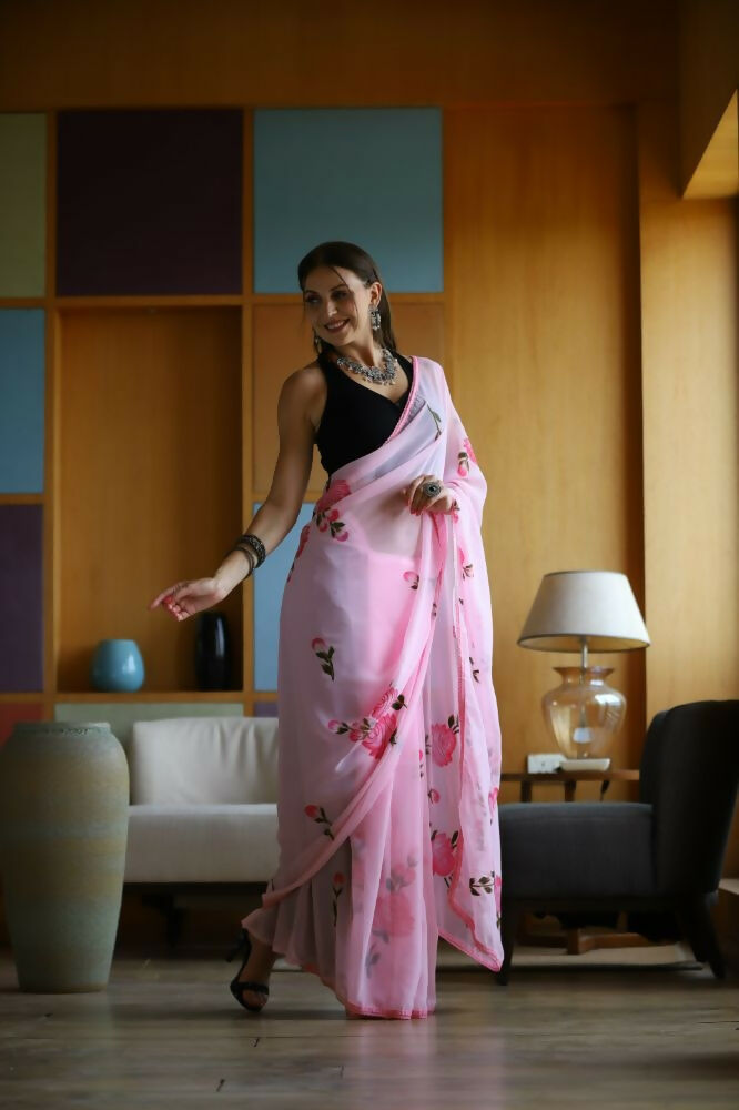 Vamsee Laxmi Pink Georgette Saree