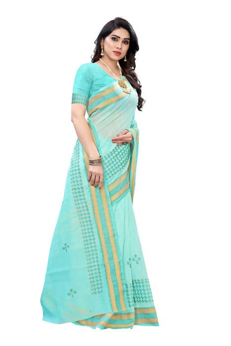 Vamika Embroidery Rama Green Chanderi Saree (MINI CHECKS RAMA)