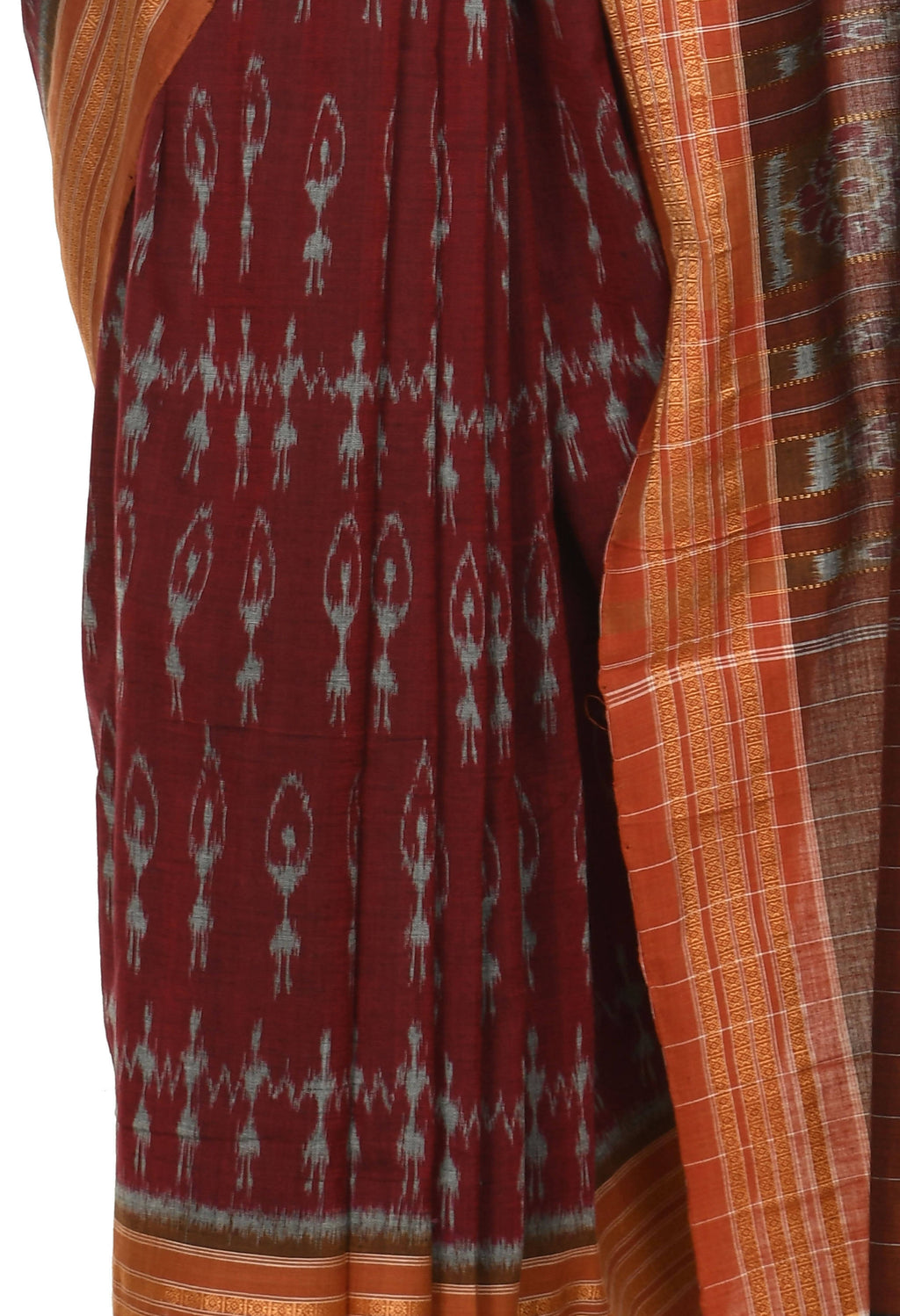 Vamika Sambalpuri Ikat Cotton Dehabandha Black & Maroon Saree