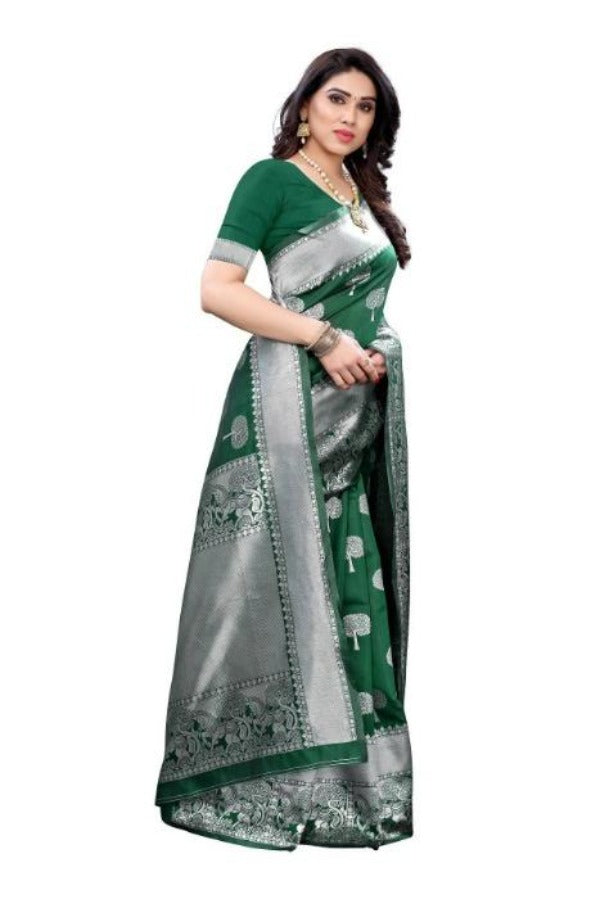 Vamika Banarasi Jacquard Weaving Green Saree (AMEE GREEN)