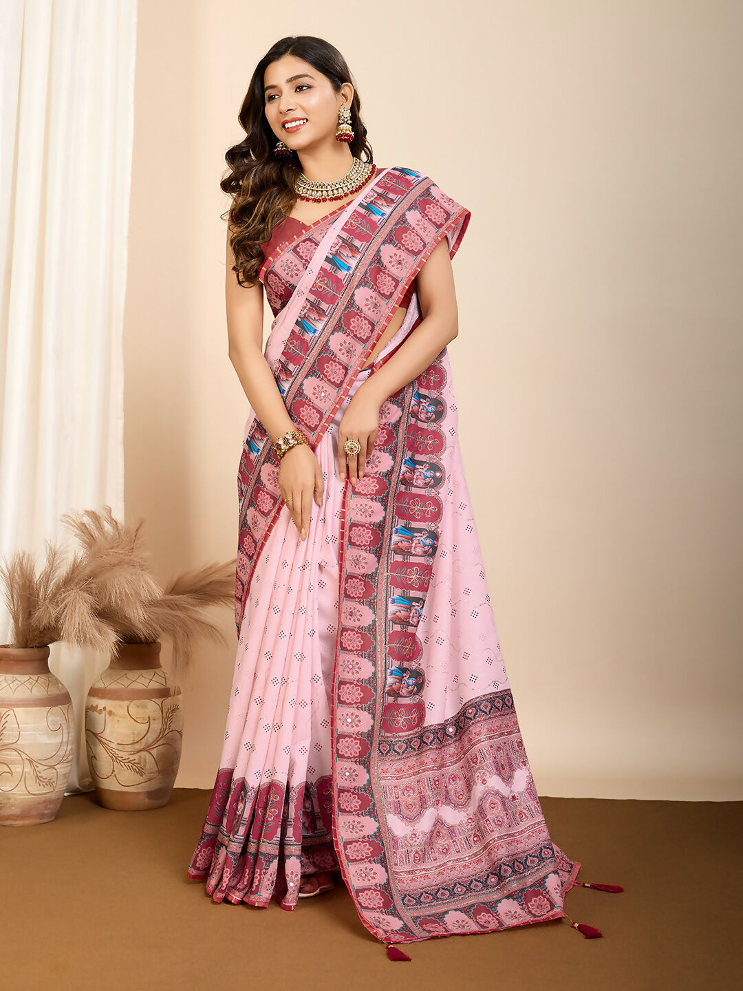 Pink Muslin Cotton Designer Digital Printed Saree - Lavisha