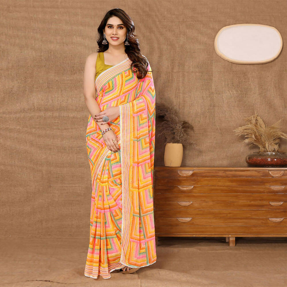 Women's Partywear Designer Yellow Georgette Fancy Saree - Satrangi