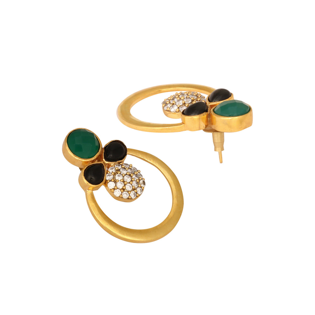Nuyug 22K Gold Plated Cubic Zirconia Studded Contemporary Stone Earrings