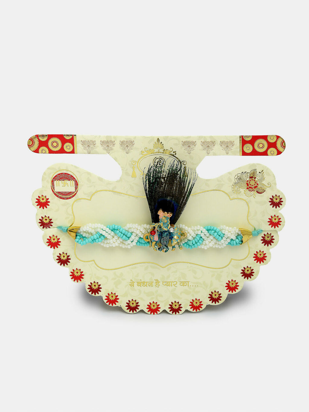 NVR Women & Men Set of 2 Blue Krishna Pearl Bhaiya Bhabhi Rakhi With Roli Chawal