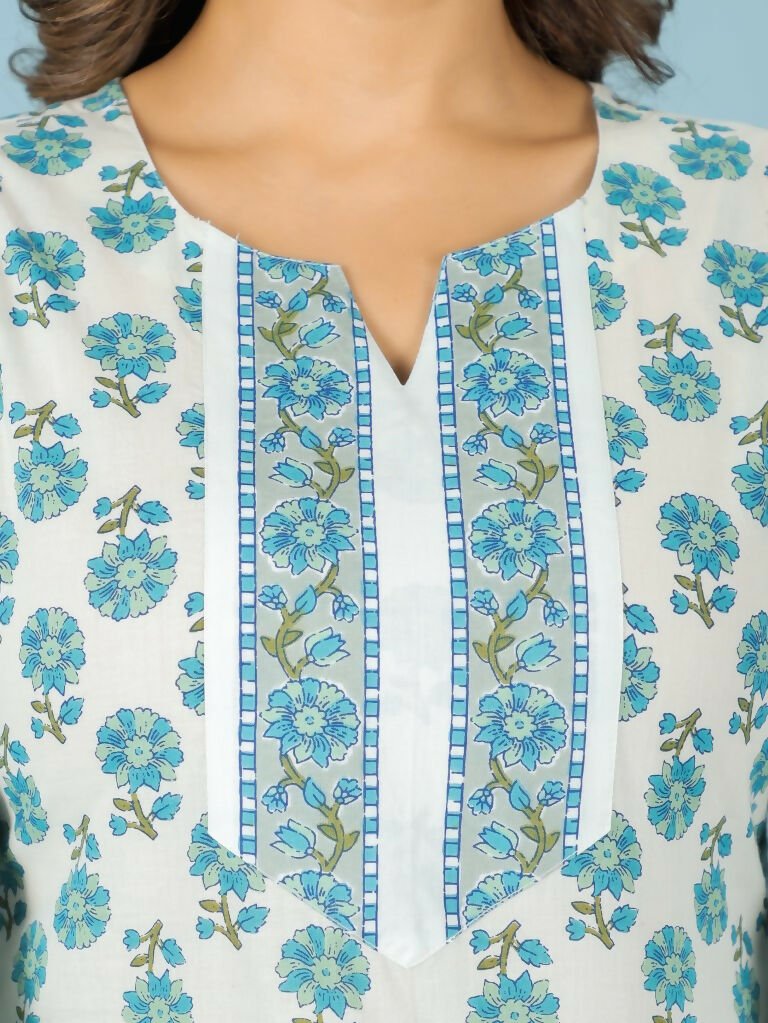 Aramya White Soft Cotton Floral Print Straight Kurta Set for Women