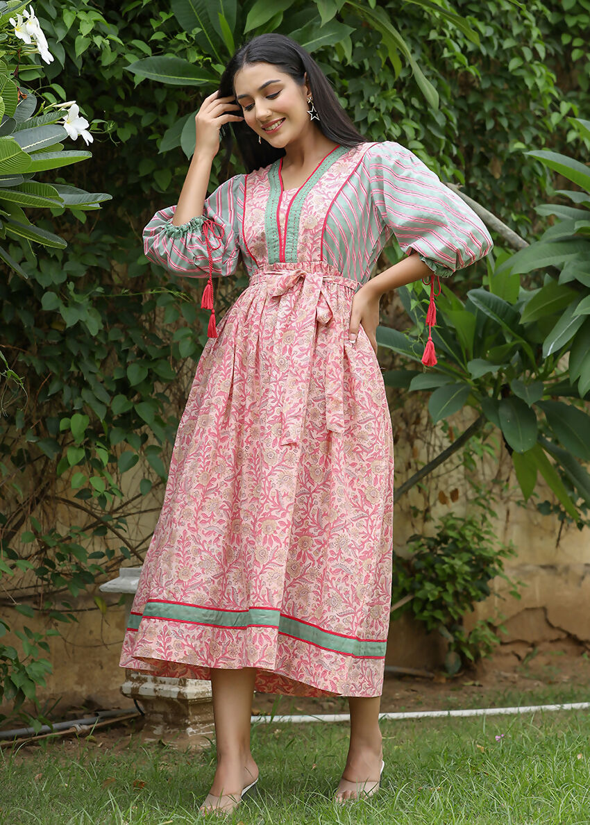 Kaajh Women's Pink Hand Block Printed Dress