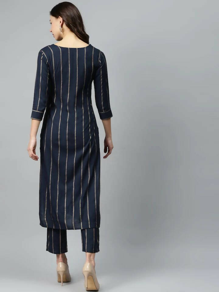 Vamika Printed Rayon Blue Party Wear/Casual Wear Kurta Set/Suit