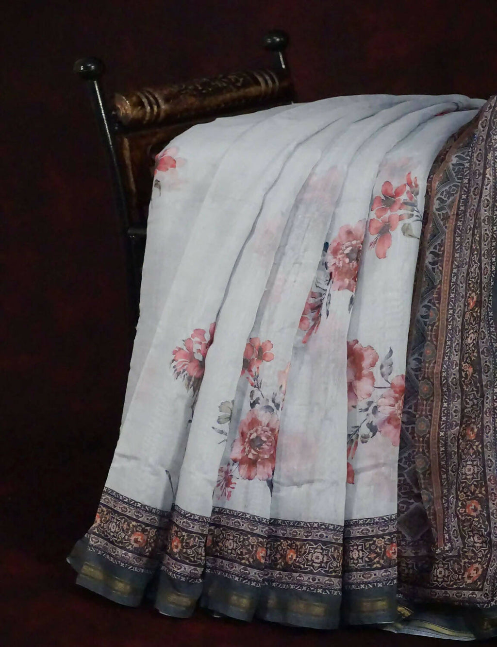Off White Colour Printed Semi Chanderi Design Saree By Gayathri Reddy Designer Studio