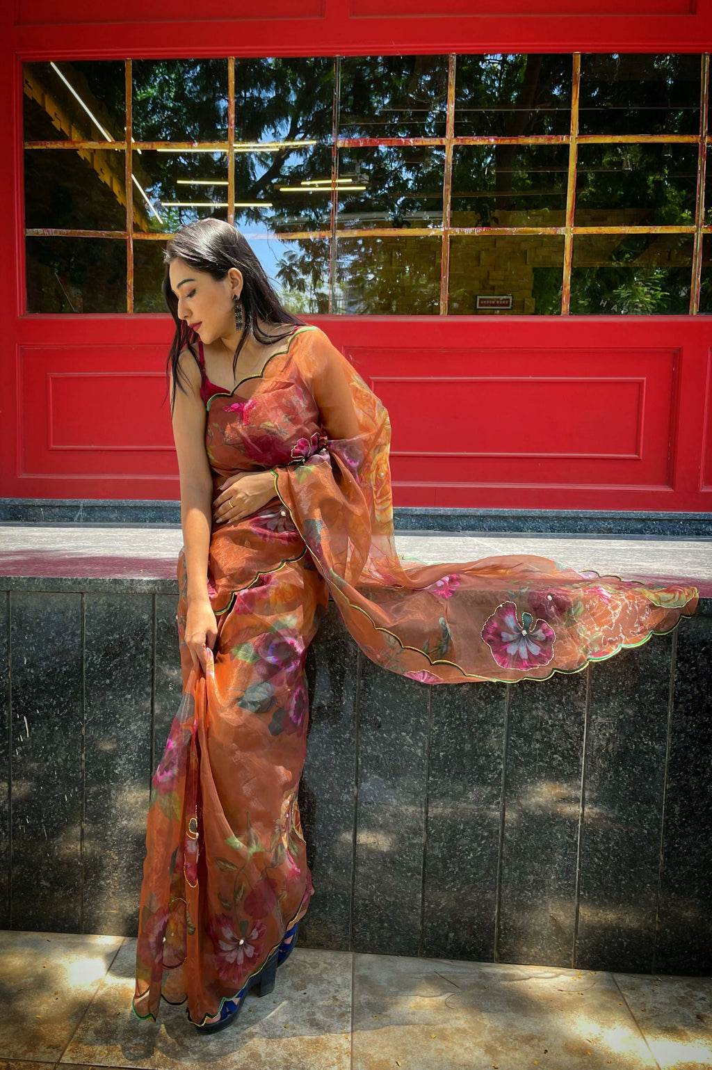 Vamsee Brijbala Mustard Organza Saree